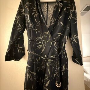 Topshop Navy Blue and Cream Leaf Print Romper